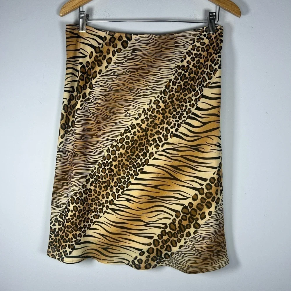 Express Y2K Mixed Animal Print Knee Length Midi Skirt Medium